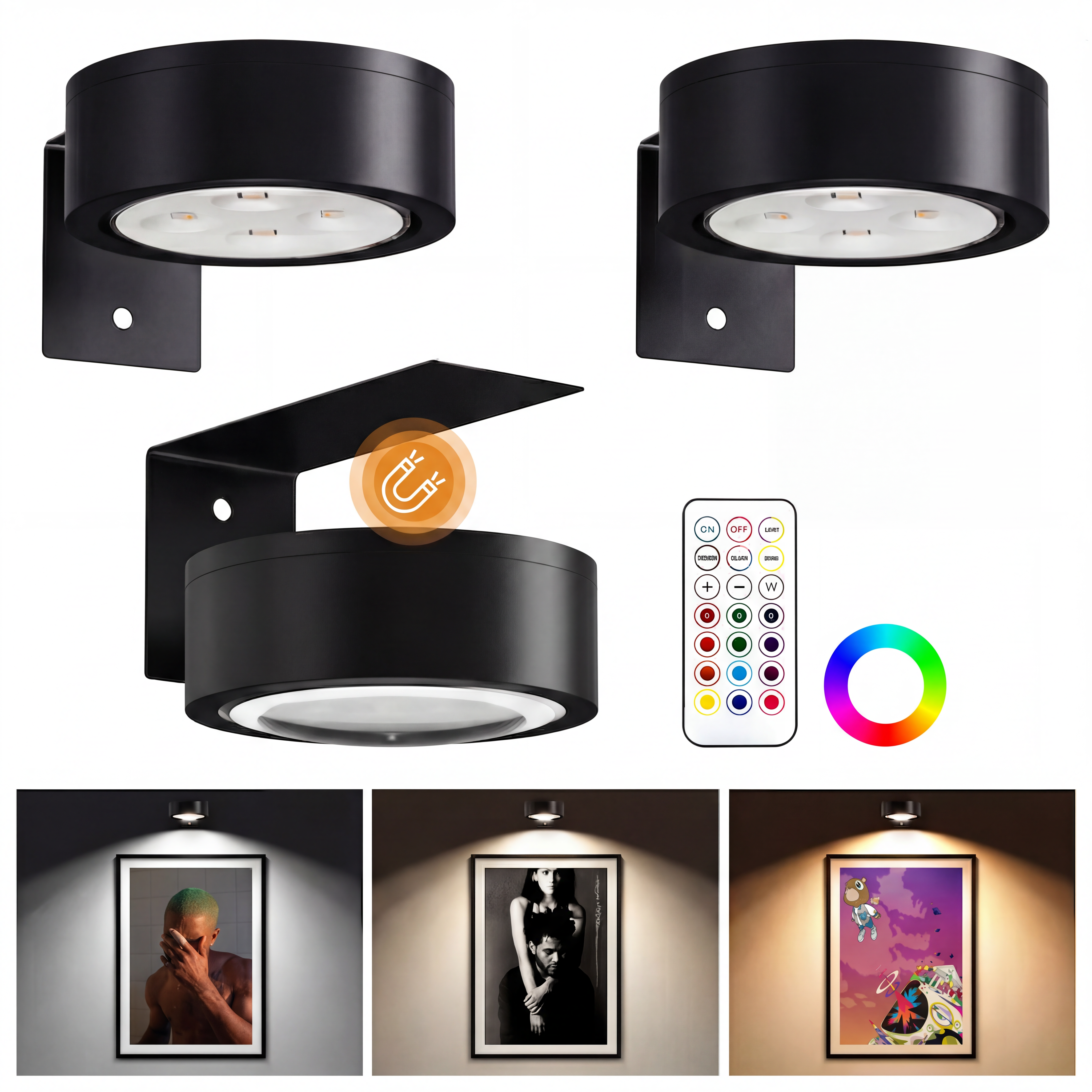 Rechargeable Poster Lights 3 Pack with Remote